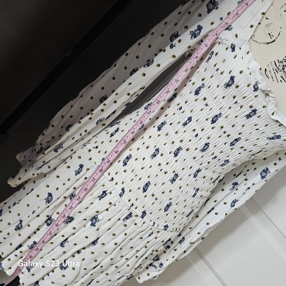 Free people Tea Combo Blue Flower Dress Long‎ Sleeves Women Size Medium - Picture 5 of 11